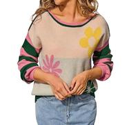 Maglioni da donna con fiori floreali lavorati a maglia a contrasto con scollo a barca maglione a maniche lunghe maglioni per le donne maglione autunno base alla moda inverno, Verde, M