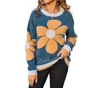Maglioni da donna con fiori floreali soffici pelosi lavorati a maglia con rilegatura a contrasto maglione girocollo a maniche lunghe maglioni da donna maglione autunno base alla moda inverno, Marina