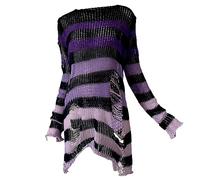 Maglioni da donna di media lunghezza autunno 2024 maglia manica a pipistrello maglioni lunghi aderenti per le donne top larghi grossi a righe che cambiano colore vestibilità ampia punk strappato