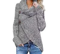 Maglioni da donna in maglia calda maglieria da donna casual moda dolcevita a maniche lunghe pullover termico maglione maglione partito costume abiti di Natale regali, Grigio, L