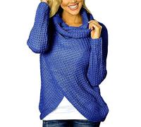 Maglioni da donna in maglia calda maglieria da donna casual moda dolcevita a maniche lunghe pullover termico maglione maglione partito costume abiti di Natale regali, Blu, XL