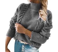 Maglioni da donna Top in maglia Theraml Camicia da donna Casual Tinta unita Dolcevita a maniche lunghe Maglione Festa Costume Abiti di Natale Regali, Grigio, L