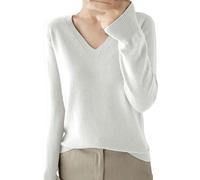 Maglioni da donna UK | Maglia a maniche lunghe con scollo a V, tinta unita, morbido e caldo, tinta unita, elegante, casual, a tunica, comodo, lavorato a maglia, casual, per primavera estate, bianco, L