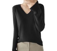 Maglioni da donna UK | Maglia a maniche lunghe con scollo a V, tinta unita, morbido e caldo, tinta unita, elegante, casual, a tunica, comodo, lavorato a maglia, casual, per primavera estate, Nero , L