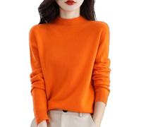 Maglioni da donna UK Maglione a collo alto semi a maniche lunghe tinta unita pullover con una camicia di base autunno e inverno caldo top allentato, Arancione, L