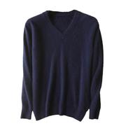 Maglioni da uomo in cashmere a maniche lunghe, con collo a V, tinta unita, invernali, casual, caldi, blu navy, XL