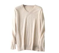 Maglioni da uomo in cashmere a maniche lunghe, con scollo a V, invernali, casual, caldi, Beige, 3XL