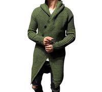 Maglioni da uomo lavorati a maglia, cardigan lungo con cappuccio, a maniche lunghe, con bottoni, maglieria invernale a coste, Verde, 3XL