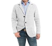 Maglioni da uomo lavorati a maglia cardigan maglione business blazer maglieria con tasche maniche lunghe button down giacche vestiti, bianco, XXL