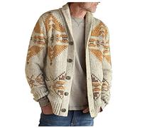 Maglioni da uomo lavorati a maglia con collo a scialle maglione cardigan tribale azteco etnico maglieria a maniche lunghe abbottonata vestiti 2025, cachi, L