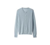 Maglioni della pianura del colletto rotondo delle donne, top lavorato a maglia versatile monopetto giallo, blu cielo, M