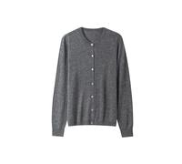 Maglioni della pianura del colletto rotondo delle donne, top lavorato a maglia versatile monopetto giallo, Grigio scuro9, L