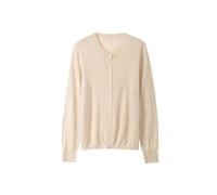 Maglioni della pianura del colletto rotondo delle donne, top lavorato a maglia versatile monopetto giallo, Beige, L