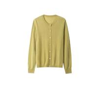 Maglioni della pianura del colletto rotondo delle donne, top lavorato a maglia versatile monopetto giallo, Senape, L