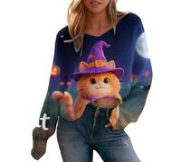 Maglioni di Halloween per le donne maglioni lavorati a maglia da donna scollo a V retrò stampa completa Halloween stile carino casual maglione camicetta per casa all'aperto regali per feste, Oppure 1