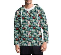 Maglioni di Natale Uomo Felpa Stampa Albero di Natale Felpe con Cappuccio Pullover 3 Pulsanti Maglione Maniche Lunghe Sweatshirt Coulisse Hoodie Taglie Grandi Maglie Regalo di Natalizia Maglietta