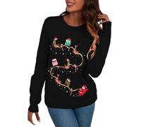 Maglioni Donna Invernali-Maglione di Natale da Donna Maglione di Natale per Le Donne Carrozza di Natale Ricamo Maglione di Natale Carino (Black, S)