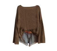 Maglioni Donna Vintage Stampa Floreale Boemia Pullover Maglia Chic ed Elegante Girocollo Manica Lunga Maglione Modello Jacquard Tunica Oversize Leggero Abbigliamento Donna Autunno Inverno, marrone