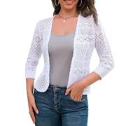 Maglioni Estivi da Donna, Cardigan Corto Leggero con Apertura Frontale, Manica a 3/4, Leggero, Lavorato a Maglia Traforata