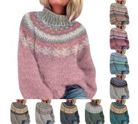 Maglioni Fairisle per donne UK invernali caldi in pile con collo a scialle per donne moda maniche lunghe maglioni islandesi maglioni morbidi e comodi pullover casual magliette leggere e larghe, rosa