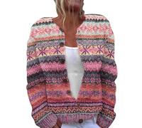 Maglioni floreali da donna aperto sul davanti cardigan a maniche lunghe grosso taglie forti abbottonatura autunno camicetta a tunica alla moda, rosa, S