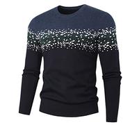 Maglioni Girocollo da Uomo Autunno Slim Manica Lunga Patchwork Pullover Morbido Lavoro d'Affari Top in Maglia Morbida