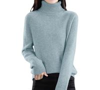 Maglioni in cashmere da donna a collo alto da donna, maglione oversize comodo a maniche lunghe, tinta unita, morbido e caldo, spesso, casual, per autunno inverno, Verde menta, XL