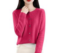 Maglioni in lana merino da donna autunno inverno caldo morbido lavorato a maglia girocollo cardigan dolcevita maniche lunghe, 1B-Rosa acceso, L