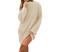 Maglioni in maglia da donna Top termici 2025 Autunno/Inverno Nuovo maglione lavorato a maglia a maniche medie/lunghe collare maglione vestito da festa costumi natalizi regali, cachi, S