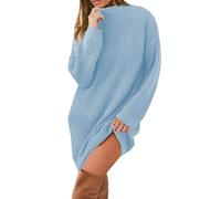 Maglioni in maglia da donna Top termici 2025 Autunno/Inverno Nuovo maglione lavorato a maglia a maniche medie/lunghe collare maglione vestito da festa costumi natalizi regali, Blu, XL