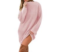 Maglioni in maglia da donna Top termici 2025 Autunno/Inverno Nuovo maglione lavorato a maglia a maniche medie/lunghe collare maglione vestito da festa costumi natalizi regali, rosa, S