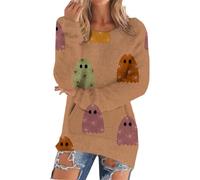 Maglioni in maglia da donna top termici 2025 pullover da donna alla moda casual stampato con tasche maglione senza cappuccio in peluche costume da festa abiti natalizi regali, Marrone, 4XL
