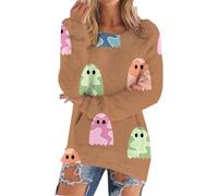Maglioni in maglia da donna top termici 2025 pullover da donna alla moda casual stampato con tasche maglione senza cappuccio in peluche costume da festa abiti natalizi regali, cachi, 3XL