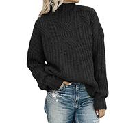 Maglioni invernali da donna nel Regno Unito, maglioni da donna spessi, comodi a collo alto, maglioni larghi e spessi, comodi e morbidi, in tinta unita, maglia casual, Nero , L