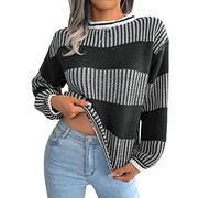 Maglioni lavorati a maglia da donna a collo alto a righe a maniche lunghe a trecce maglione casual a coste grosso maglione sciolto top costume da festa abiti natalizi regali, Nero , S