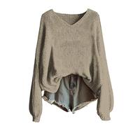 Maglioni lavorati a maglia da donna alla moda con scollo a V maglioni da donna UK taglie forti casual a maniche lunghe pullover da donna maglioni leggeri vintage larghi morbidi e confortevoli felpe