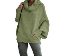 Maglioni leggeri da donna oversize in maglia da donna con collo ad anello pullover maglione con tasche a pipistrello felpe a maniche lunghe casual dolcevita maglione top camicia maglione, Verde, S