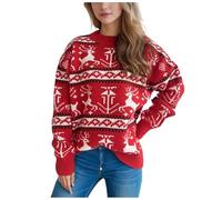 Maglioni Natalizi da Donna Floreale Leggero, Maglia Oversize Donna Natale Taglia Forte Girocollo Maglioncino Termica Funky Morbido Sweater Stampa Natalizio Ideal per Autunno E Inverno