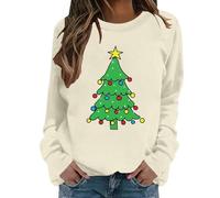 Maglioni natalizi da donna UK divertente manica lunga caldo casual glitter fiocco di neve musicale cappello di Babbo Natale felpe festival feste abiti carino maglione pullover top (Beige-A, XXXL)