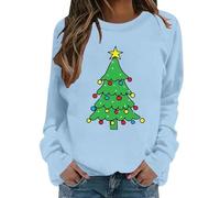 Maglioni natalizi da donna UK divertente manica lunga caldo casual glitter fiocco di neve musicale cappello di Babbo Natale felpe festival feste abiti carino maglione pullover top (Sky Blue-A, XL)
