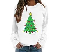 Maglioni natalizi da donna UK divertente manica lunga caldo casual glitter fiocco di neve musicale cappello di Babbo Natale felpe festival feste abiti carino maglione pullover top (White-A, L)