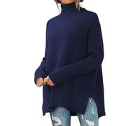 Maglioni Oversize a Collo Alto da Donna, Maniche Lunghe a Pipistrello, Orlo rovesciato, Tunica, Pullover, Top in Maglia, Outfit Autunnali Taglie Forti, Blu Navy, Taglia XL