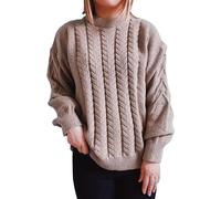 Maglioni per le donne Maglia Top Camicia 2025 Autunno Inverno Sciolto Girocollo Manica Lunga Maglia Solido Pullover Maglione Autunno Costume Abiti di Natale Regali, cachi, L