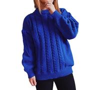 Maglioni per le donne Maglia Top Camicia 2025 Autunno Inverno Sciolto Girocollo Manica Lunga Maglia Solido Pullover Maglione Autunno Costume Abiti di Natale Regali, Blu, S