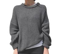 Maglioni per le donne Maglia Top Camicia 2025 Donna Autunno Inverno Moda Casual Girocollo Manica Lunga Pullover Maglione Donna Costume Festa Natale Abiti Regali, Grigio, L