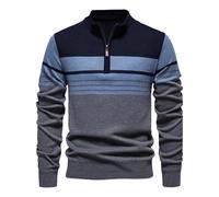 Maglioni polo da uomo a righe con zip a quarto Slim Fit leggero collo a lupetto pullover collo alla coreana felpe con zip 1/4, Blu, XL