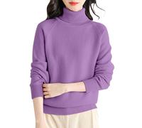 Maglioni semplici da donna comodi maglioni da donna maglione di lana a collo alto prima linea pronto da indossare a maniche lunghe pullover top maglioni per abiti da allenamento all'aperto, Viola, S