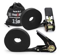 MAGMA 2 Cinghie con Cricchetto 3,5m | Cinghia Fissaggio Portapacchi e Rimorchi | Cinghie di Carico Regolabili per Kayak, Tavola da Surf, Canoa, Bici, Moto | Carico di Rottura: 1600kgf/pz | Nero