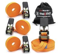MAGMA 4 Cinghie con Cricchetto 3,5m | Cinghia Fissaggio Portapacchi e Rimorchi | Cinghie di Carico Regolabili per Kayak, Tavola da Surf, Canoa, Bici, Moto | Carico di Rottura: 1600kgf/pz | Arancione