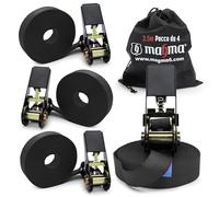 MAGMA 4 Cinghie con Cricchetto 3,5m | Cinghia Fissaggio Portapacchi e Rimorchi | Cinghie di Carico Regolabili per Kayak, Tavola da Surf, Canoa, Bici, Moto | Carico di Rottura: 1600kgf/pz | Nero